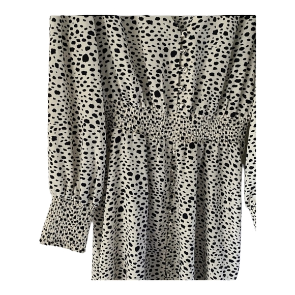 BB Dakota 'Spot A Cutie' Smocked Mini Dress Cream with Black Spots Size L - Picture 7 of 9